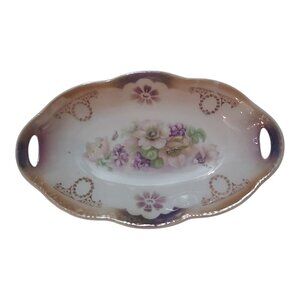 Vintage Bavaria Porcelain Serving Dish, Floral Design, 7x4 Inches, Gold Trim